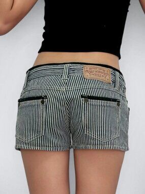 The Vintage Low Rise Pinstripe Denim Shorts |Downtown Girl McBling Aesthetic